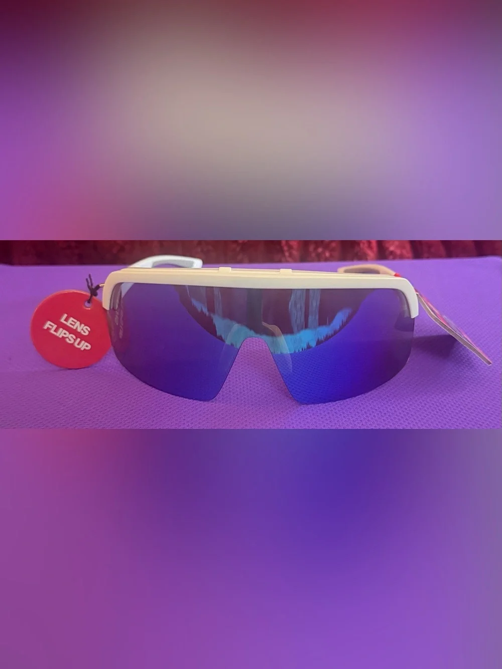 🕶️ Rawlings White Frame Blue Mirrored Flip-Up Visor Sunglasses